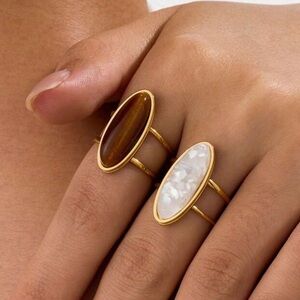 18k Gold Plated Oval Gemstone Ring Set